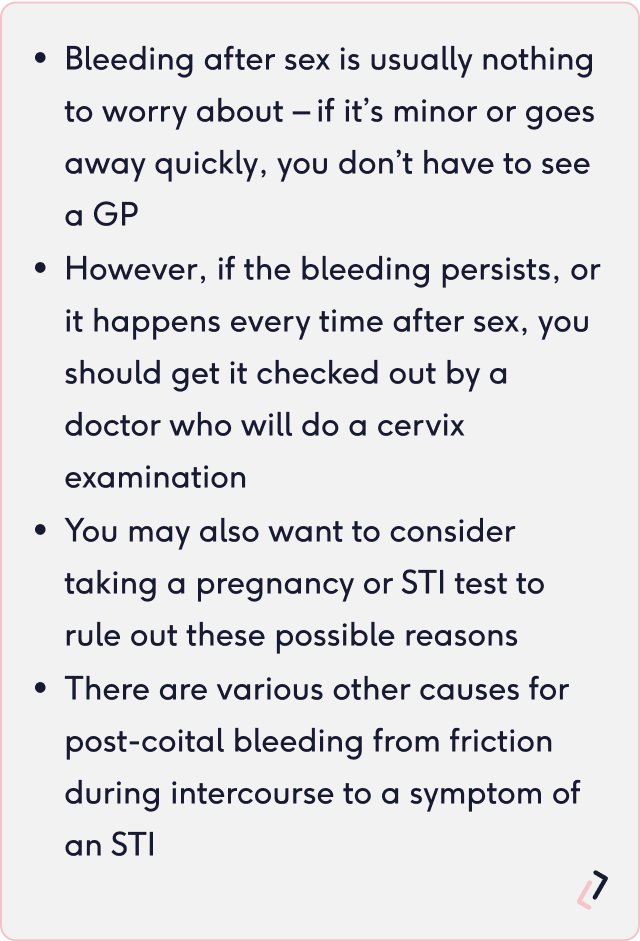 Shortened summary of bleeding after sex