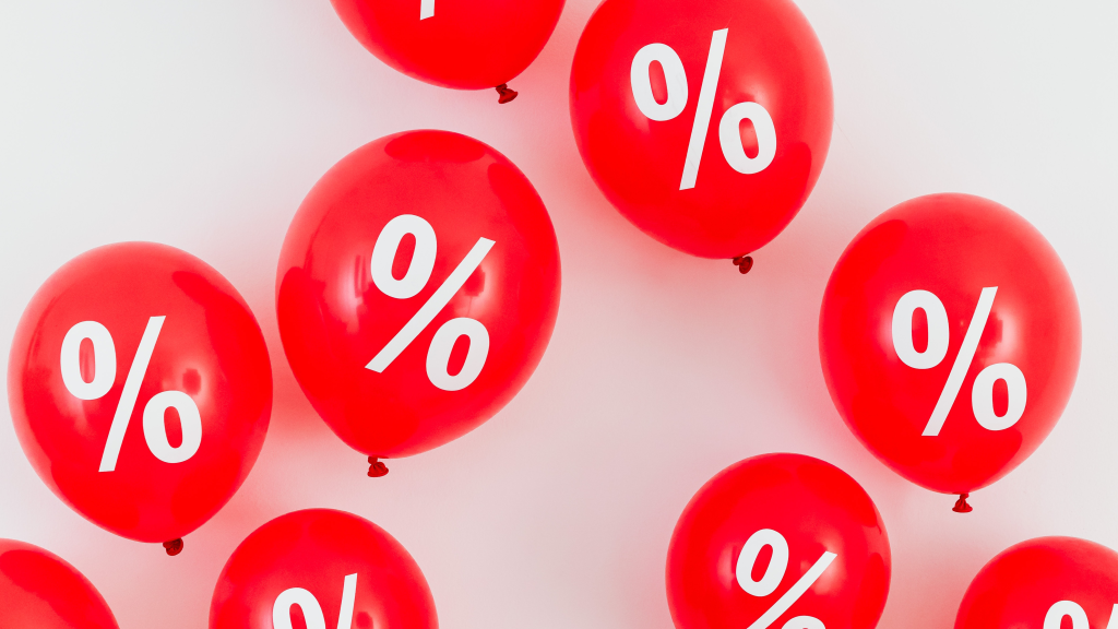 Red balloons with percentage symbols