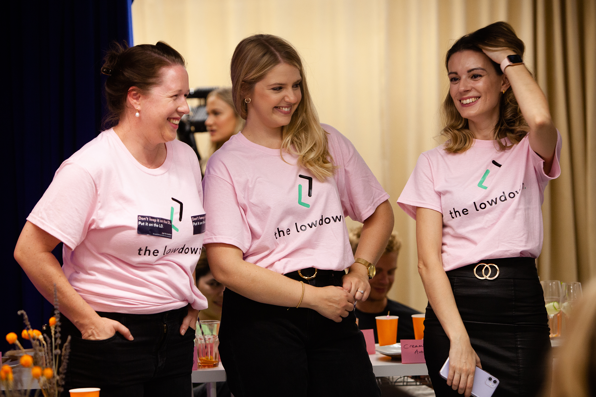 Dr Becky, Dr Mel and CTO Marija in pink The Lowdown T-Shirts