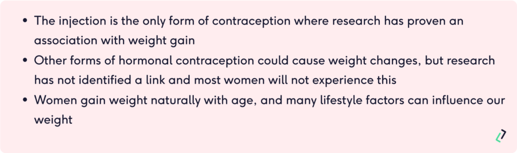 Shortened summary of contraception weight gain and loss