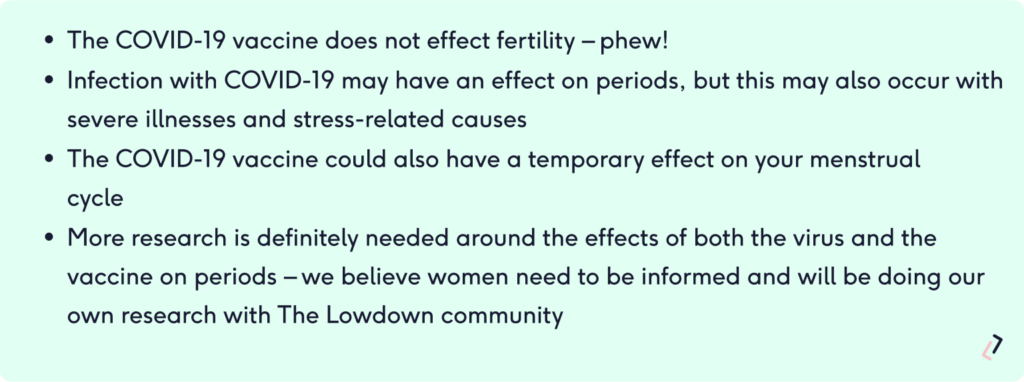 Shortened summary of the covid 19 vaccine and fertility and periods