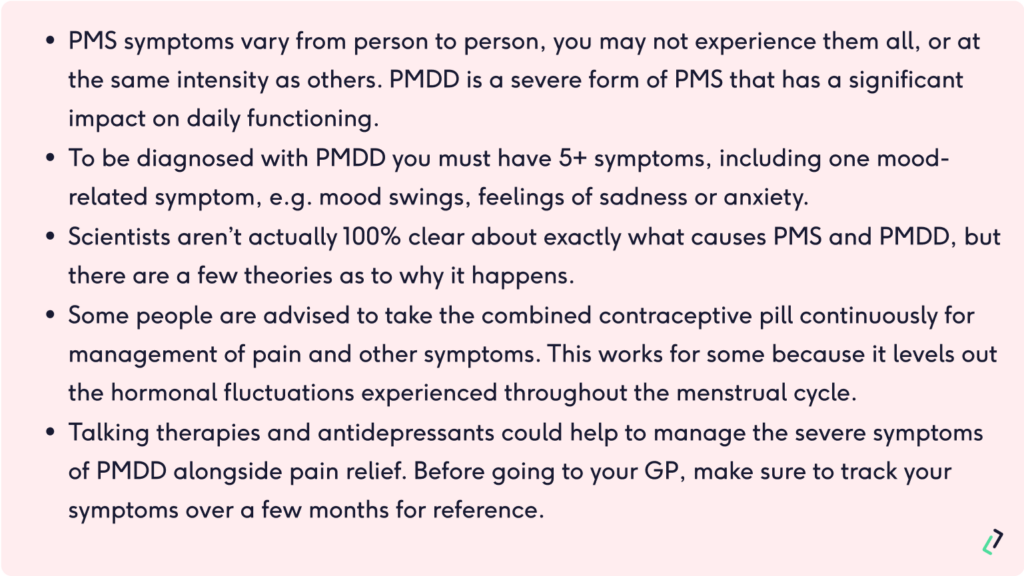 Shortened summary of the difference between pms and pmdd