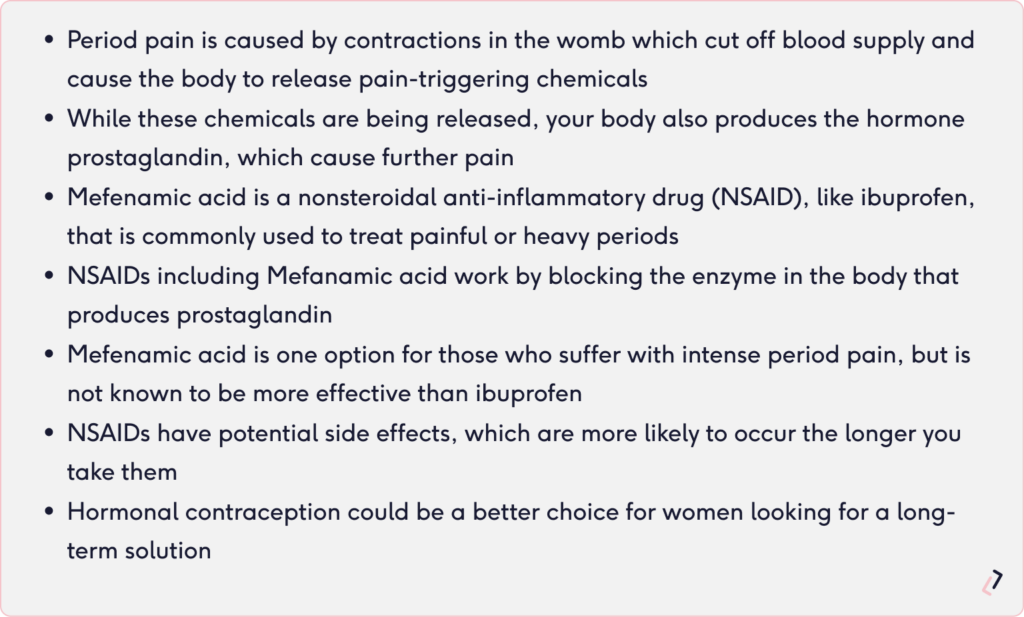 Shortened summary of mefenamic acid for period pain