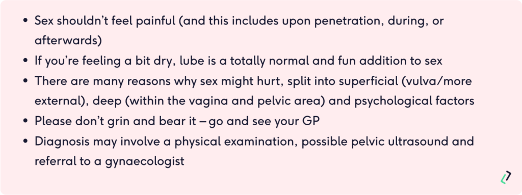 Summary of points regarding soreness after sex