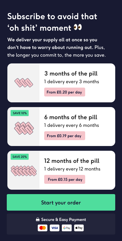 Create a contraception subscription with The Lowdown and save money