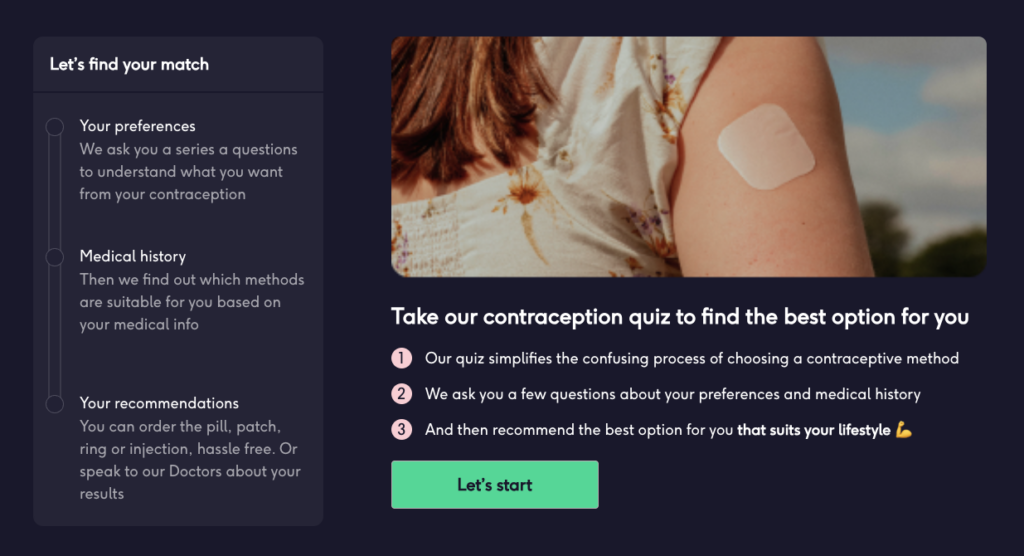 Contraception recommender tool on The Lowdown