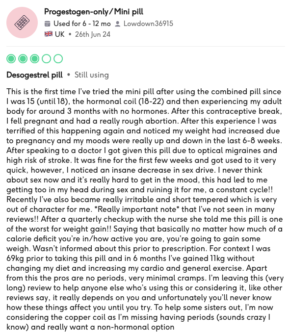 Review for the mini pill